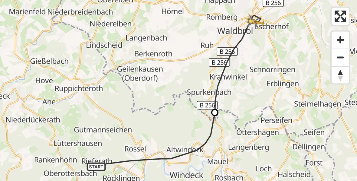 Flugroute Rettungshubschrauber Windeck - Waldbröl, 23 August 2026, 16:24
