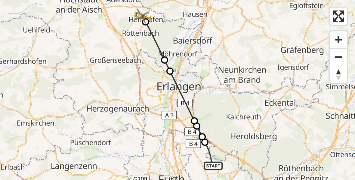 Flugroute Ambulanzhubschrauber Flughafen Nuremberg - Hemhofen, 23 August 2026, 16:24