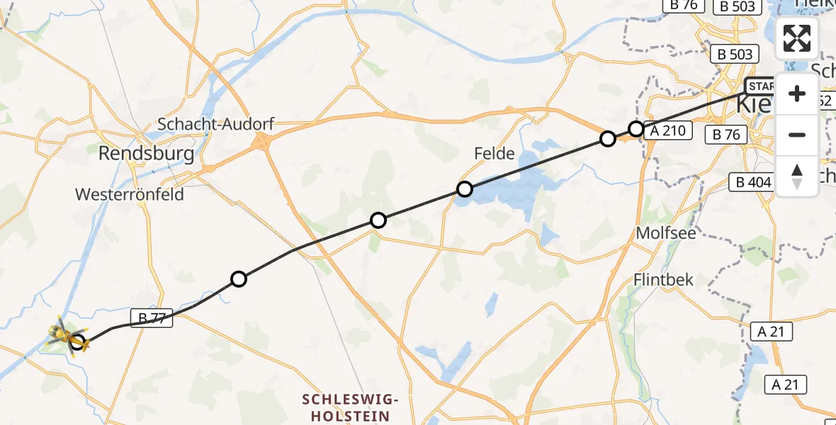 Flugroute Ambulanzhubschrauber Kiel - Hörsten, 23 August 2026, 16:27