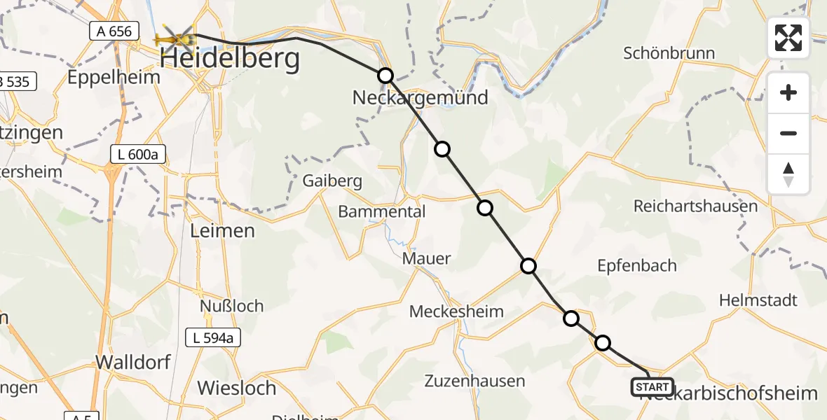 Flugroute Rettungshubschrauber Waibstadt - Heidelberg, 23 August 2026, 16:32