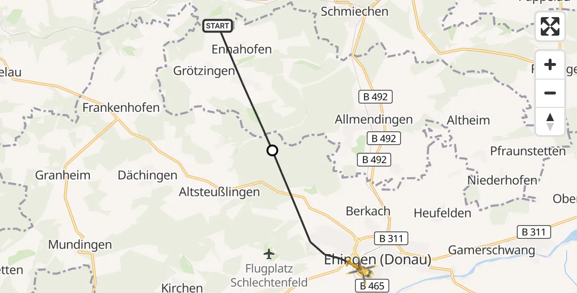 Flugroute Rettungshubschrauber Allmendingen - Ehingen (Donau), 23 August 2026, 16:38