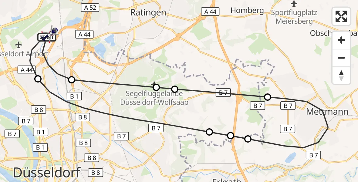 Flugroute Polizeihubschrauber Düsseldorf Flughafen - Düsseldorf Flughafen, 23 August 2026, 16:49