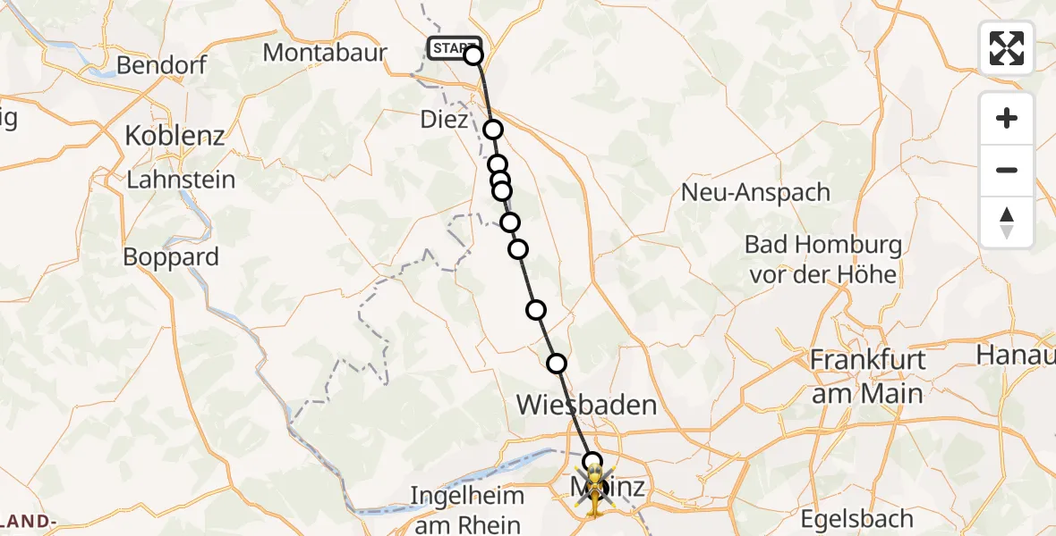 Flugroute Rettungshubschrauber Hadamar - Mainz University Hospital, 23 August 2026, 17:08
