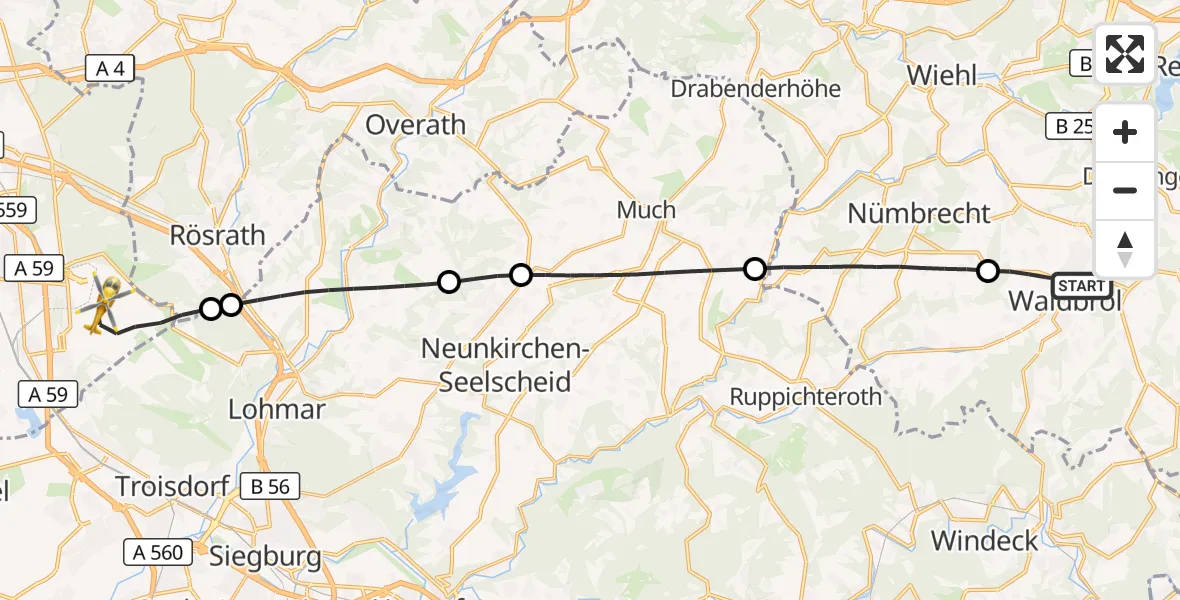 Flugroute Rettungshubschrauber Waldbröl - Köln Bonn Flughafen, 23 August 2026, 17:10