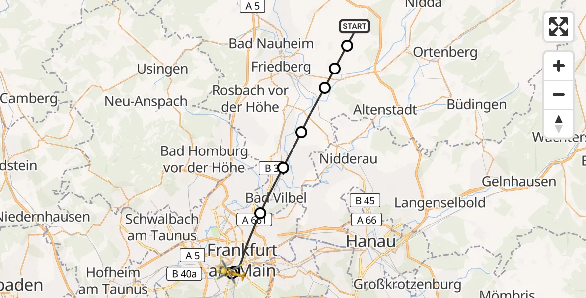 Flugroute Rettungshubschrauber Echzell - Frankfurt University Hospital, 23 August 2026, 17:19