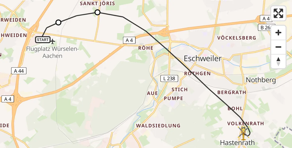Flugroute Rettungshubschrauber Aachen-Merzbrück Flughafen - Eschweiler, 23 August 2026, 17:31