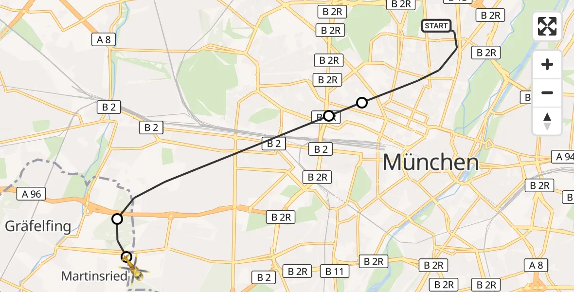 Flugroute Rettungshubschrauber München - DRF Air Rescue München Hubschrauberlandeplatz, 23 August 2026, 17:32