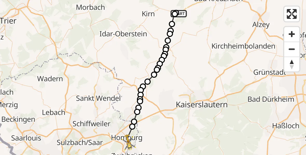 Flugroute Rettungshubschrauber Bad Sobernheim - Homburg, 23 August 2026, 17:39