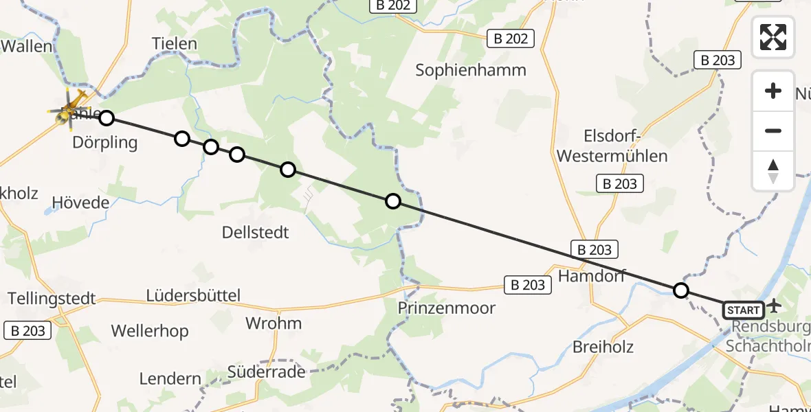 Flugroute Ambulanzhubschrauber Hörsten - Pahlen, 23 August 2026, 18:01