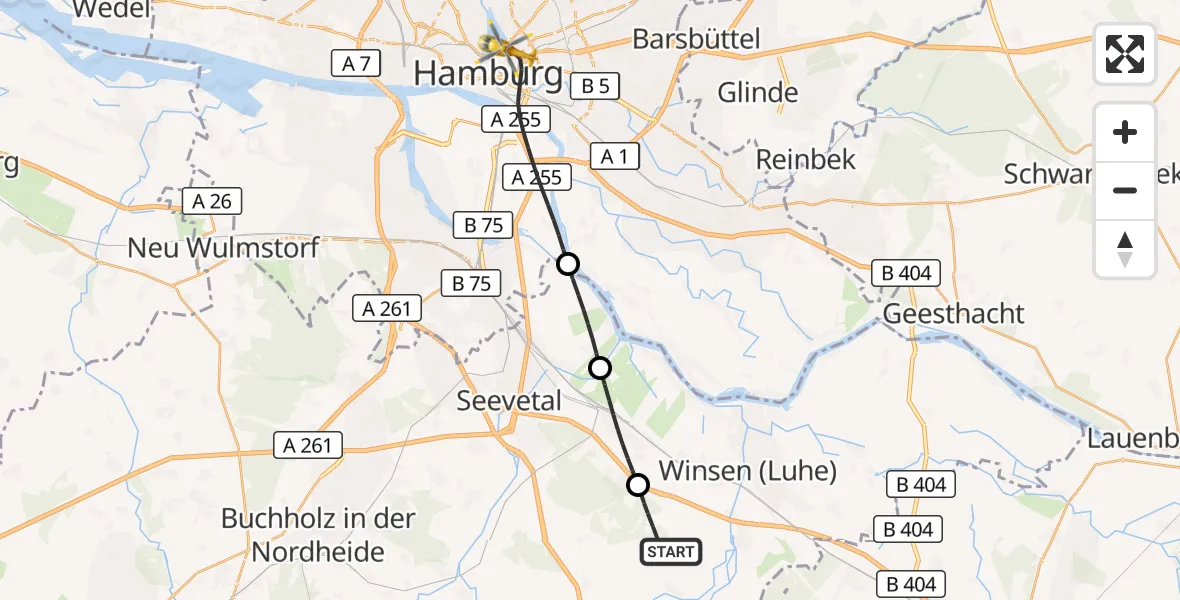 Flugroute Rettungshubschrauber Winsen (Luhe) - Hamburg, 23 August 2026, 18:01