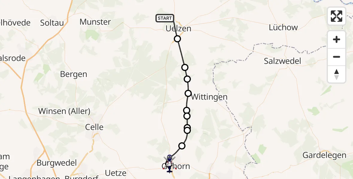 Flugroute Polizeihubschrauber Uelzen - Gifhorn Bundespolizei Hubschrauberlandeplatz, 23 August 2026, 18:02