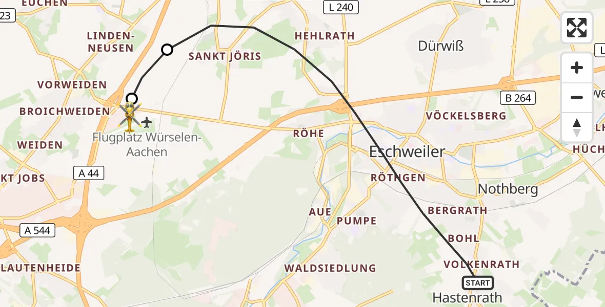 Flugroute Rettungshubschrauber Eschweiler - Aachen-Merzbrück Flughafen, 23 August 2026, 18:08