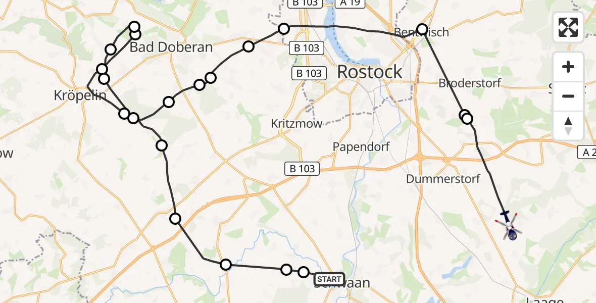 Flugroute Polizeihubschrauber Schwaan - Wardow, 23 August 2026, 18:38