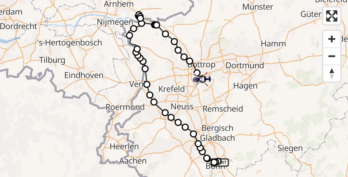 Flugroute Polizeihubschrauber Sankt Augustin - Essen-Mülheim Flughafen, 23 August 2026, 18:40