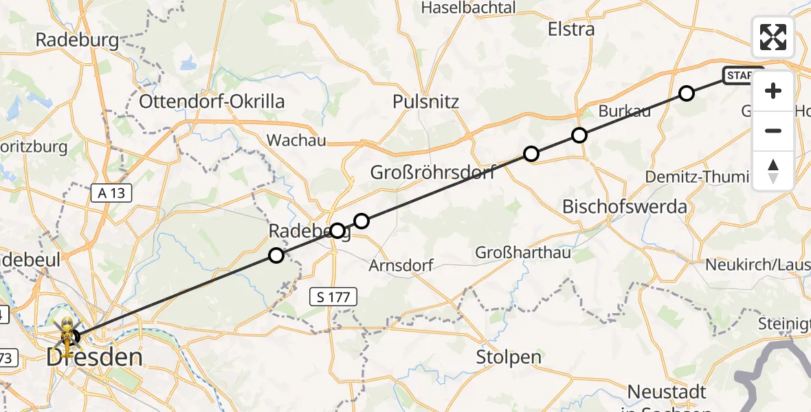 Flugroute Rettungshubschrauber Göda - Dresden Friedrichstadt Hospital, 23 August 2026, 18:41