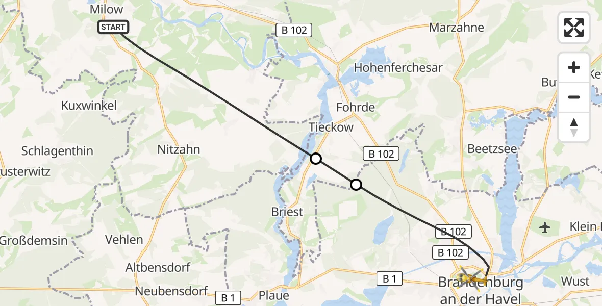 Flugroute Rettungshubschrauber Milower Land - Brandenburg an der Havel, 23 August 2026, 18:49