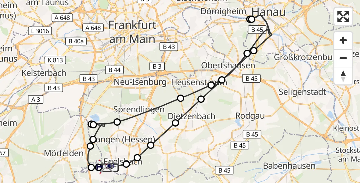 Flugroute Polizeihubschrauber Flughafen Frankfurt-Egelsbach - Flughafen Frankfurt-Egelsbach, 23 August 2026, 18:49