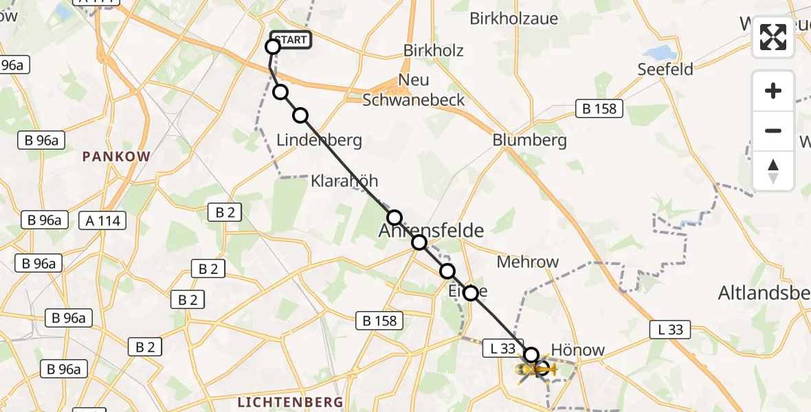 Flugroute Rettungshubschrauber Helios Clinic Berlin-Buch - Berlin, 23 August 2026, 19:35