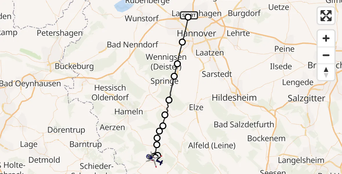 Flugroute Polizeihubschrauber Flughafen Hannover - Pegestorf, 23 August 2026, 20:18