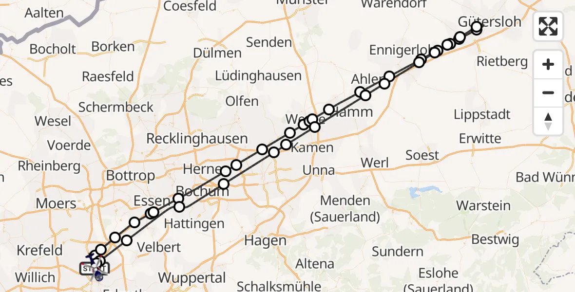 Flugroute Polizeihubschrauber Düsseldorf Flughafen - Düsseldorf Flughafen, 23 August 2026, 20:52