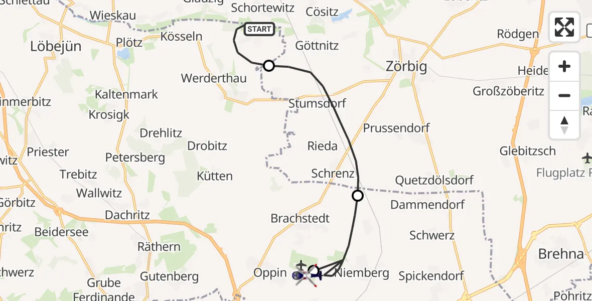 Flugroute Polizeihubschrauber Petersberg - Halle-Oppin Flugplatz, 23 August 2026, 21:09