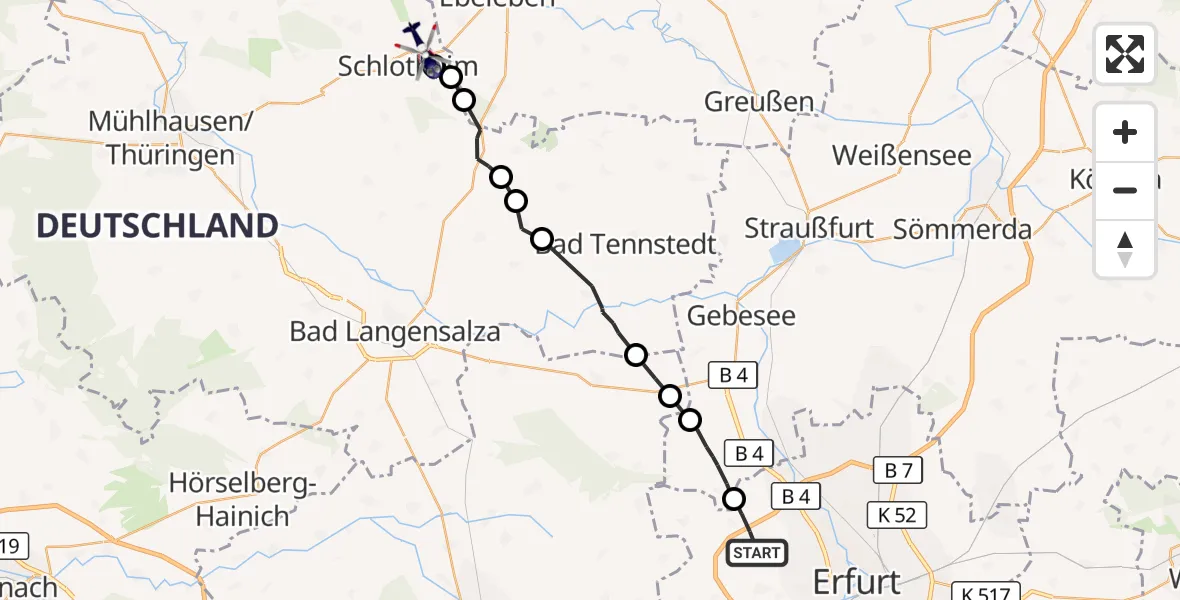 Flugroute Polizeihubschrauber Erfurt - Nottertal-Heilinger Höhen, 23 August 2026, 21:40