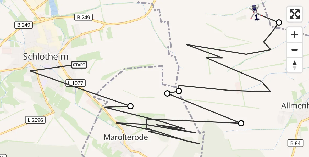 Flugroute Polizeihubschrauber Nottertal-Heilinger Höhen - Ebeleben, 23 August 2026, 21:59