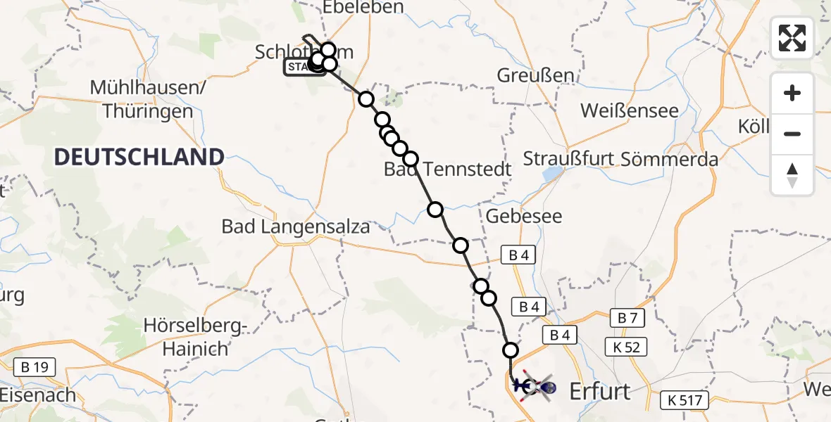 Flugroute Polizeihubschrauber Nottertal-Heilinger Höhen - Erfurt-Weimar Flughafen, 23 August 2026, 22:28