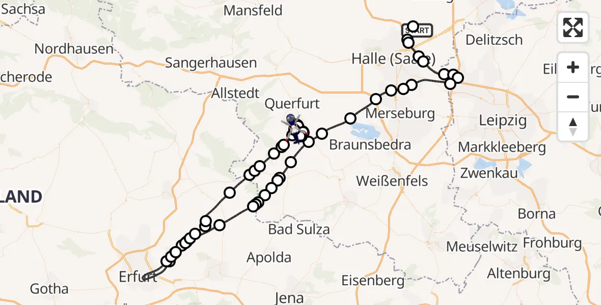 Flugroute Polizeihubschrauber Halle-Oppin Flugplatz - Querfurt, 23 August 2026, 22:40