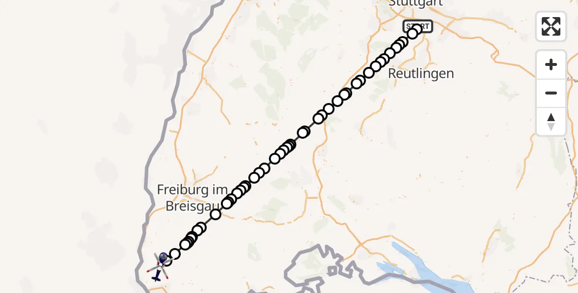 Flugroute Polizeihubschrauber Flughafen Stuttgart - Kandern, 24 August 2026, 00:48