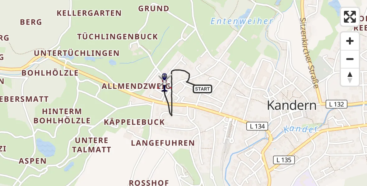Flugroute Polizeihubschrauber Kandern - Kandern, 24 August 2026, 01:40
