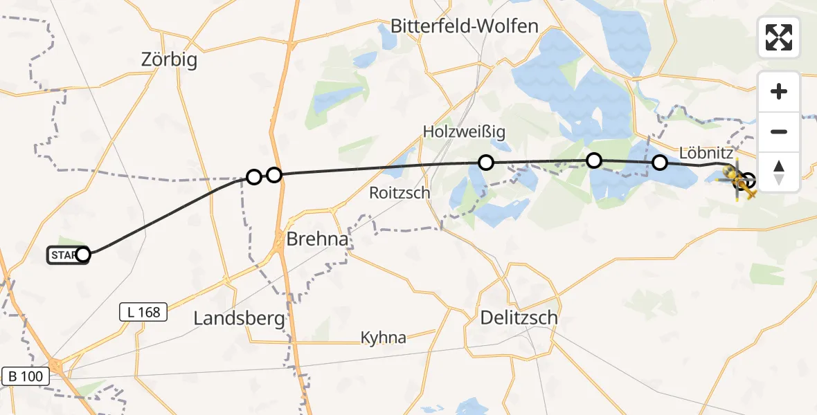 Flugroute Rettungshubschrauber Halle-Oppin Flugplatz - Löbnitz, 24 August 2026, 03:34