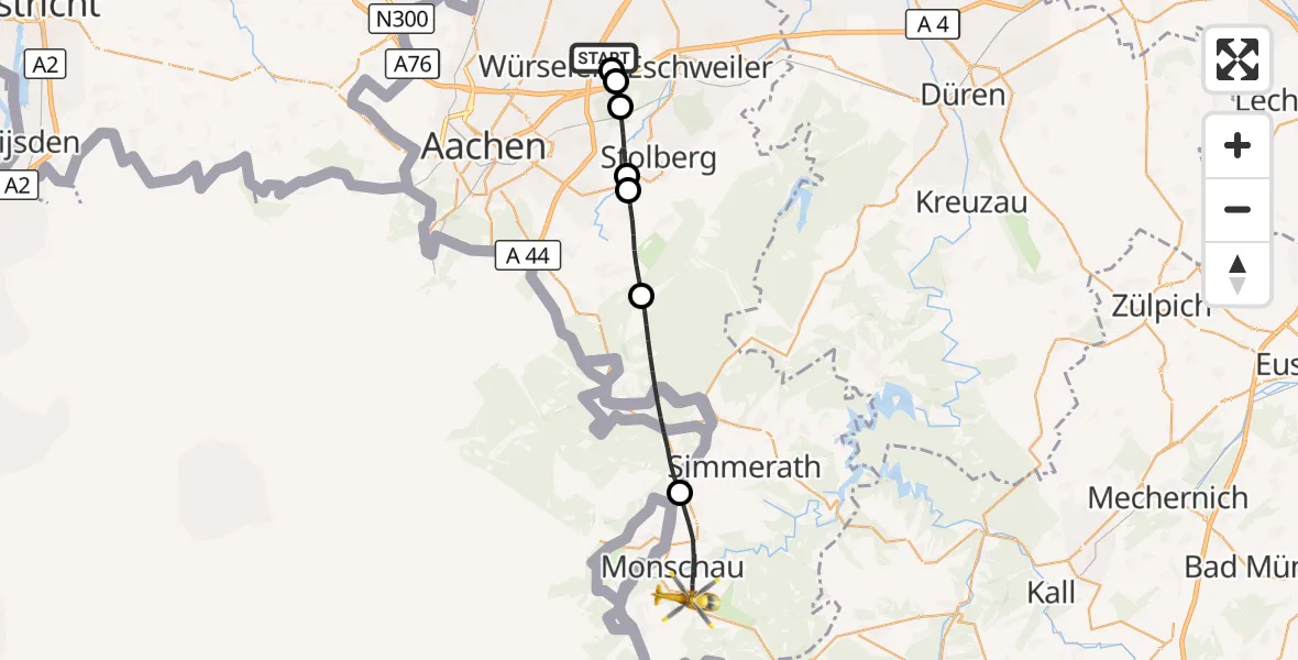 Flugroute Rettungshubschrauber Aachen-Merzbrück Flughafen - Monschau, 24 August 2026, 05:24