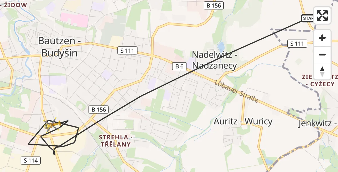 Flugroute Rettungshubschrauber Bautzen - Bautzen, 24 August 2026, 05:37