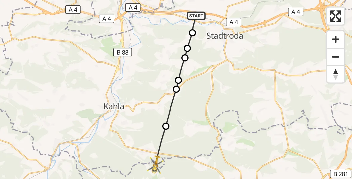 Flugroute Rettungshubschrauber Stadtroda - Langenorla, 24 August 2026, 05:46