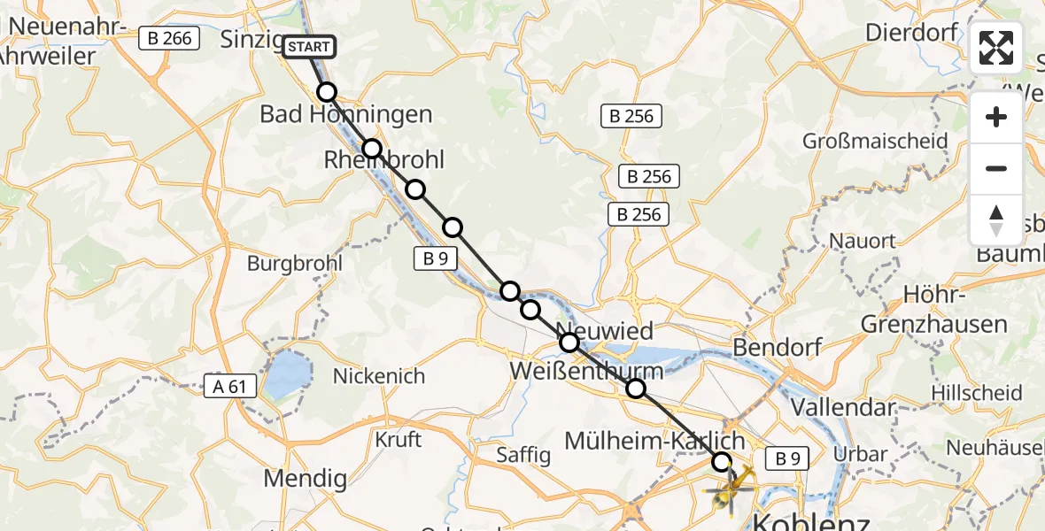 Flugroute Rettungshubschrauber Bad Breisig - Koblenz, 24 August 2026, 05:50