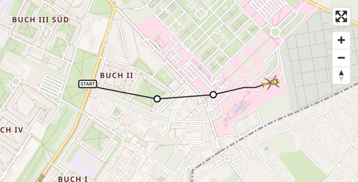 Flugroute Rettungshubschrauber Berlin - Helios Clinic Berlin-Buch, 24 August 2026, 06:05