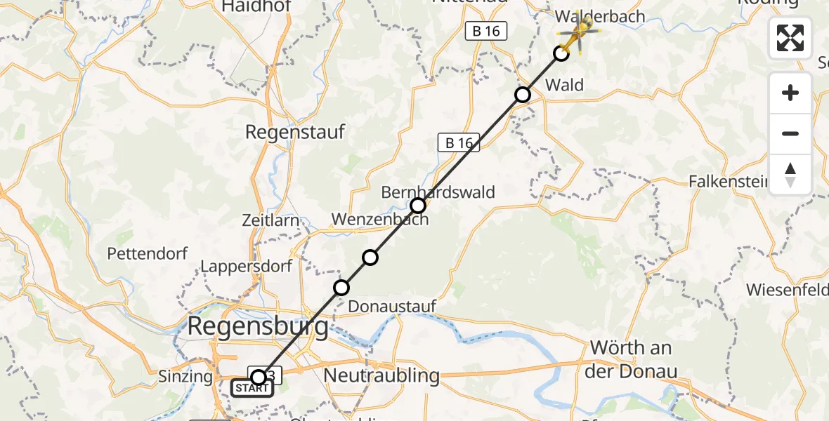 Flugroute Rettungshubschrauber DRF Air Rescue Station Regensburg / Regensburg University Hospital - Reichenbach, 24 August 2026, 06:15