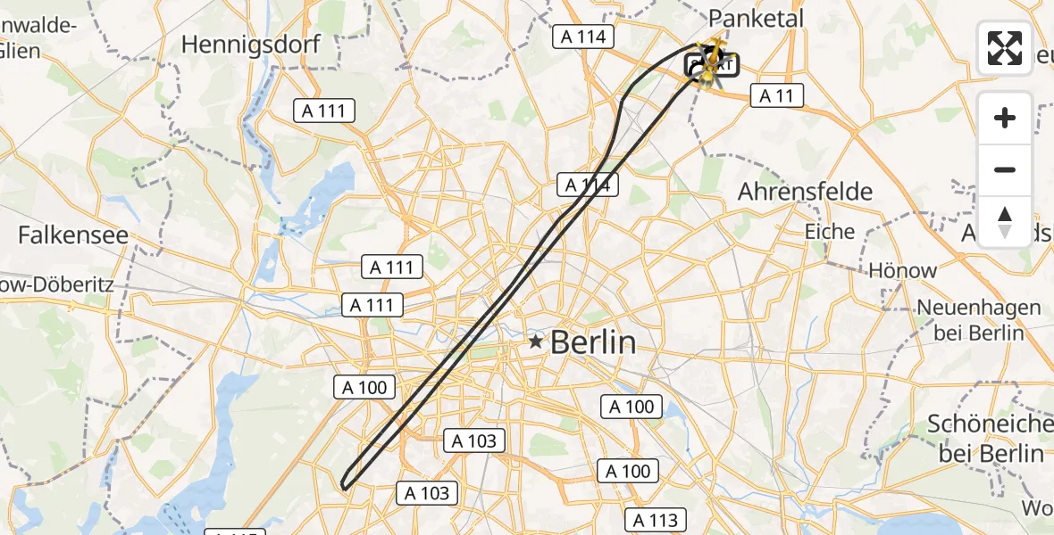 Flugroute Rettungshubschrauber Helios Clinic Berlin-Buch - Helios Clinic Berlin-Buch, 24 August 2026, 06:23