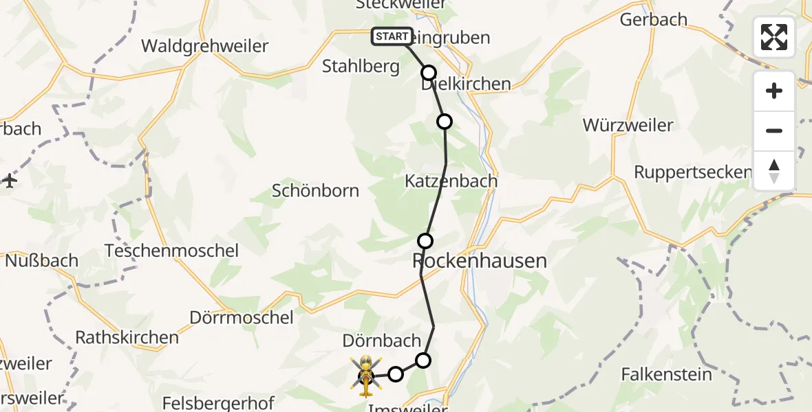 Flugroute Rettungshubschrauber Bayerfeld-Steckweiler - Rockenhausen, 24 August 2026, 06:36