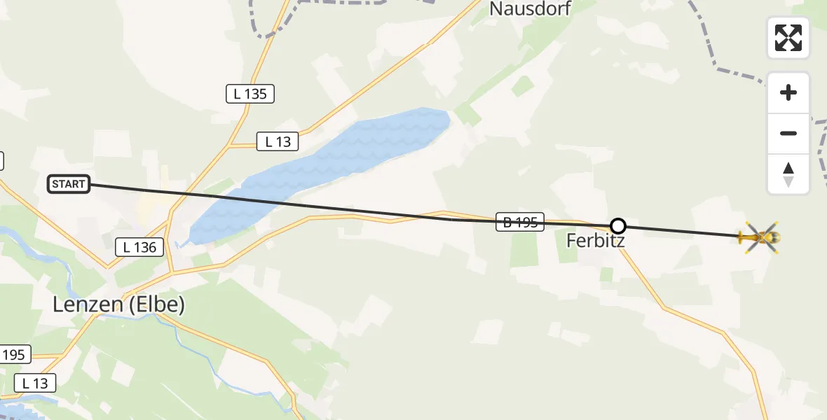 Flugroute Rettungshubschrauber Lenzen (Elbe) - Lanz, 24 August 2026, 06:36