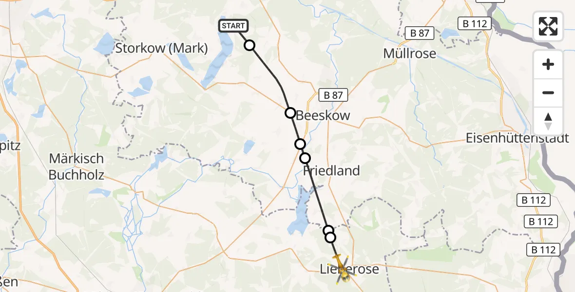Flugroute Rettungshubschrauber Bad Saarow - Lieberose, 24 August 2026, 06:49