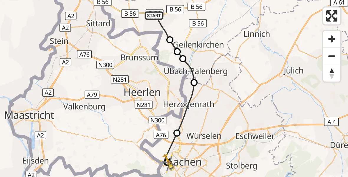 Flugroute Rettungshubschrauber Gangelt - Aachen Hospital, 24 August 2026, 06:55