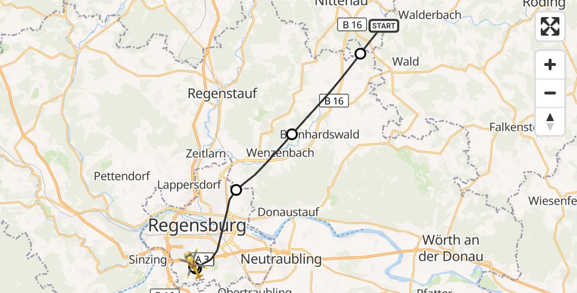Flugroute Rettungshubschrauber Nittenau - DRF Air Rescue Station Regensburg / Regensburg University Hospital, 24 August 2026, 07:15
