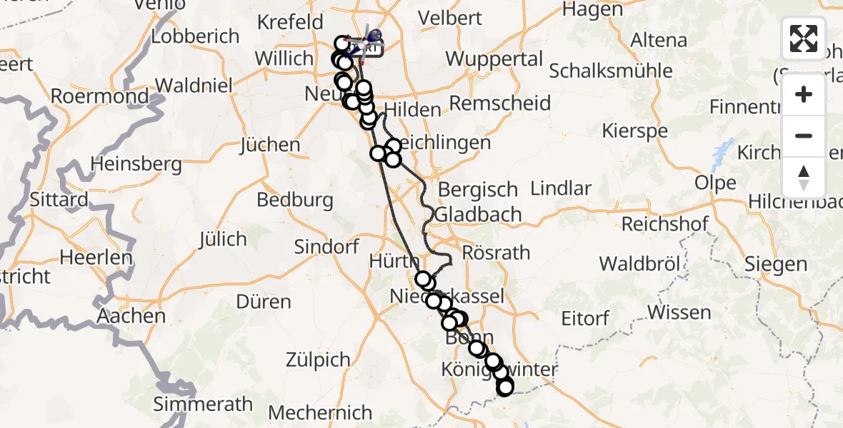 Flugroute Polizeihubschrauber Düsseldorf Flughafen - Düsseldorf Flughafen, 24 August 2026, 07:16