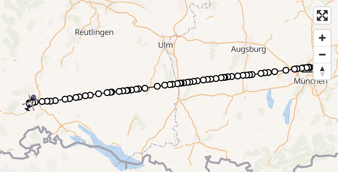 Flugroute Polizeihubschrauber Oberschleißheim - Donaueschingen-Villingen Flugplatz, 24 August 2026, 07:22