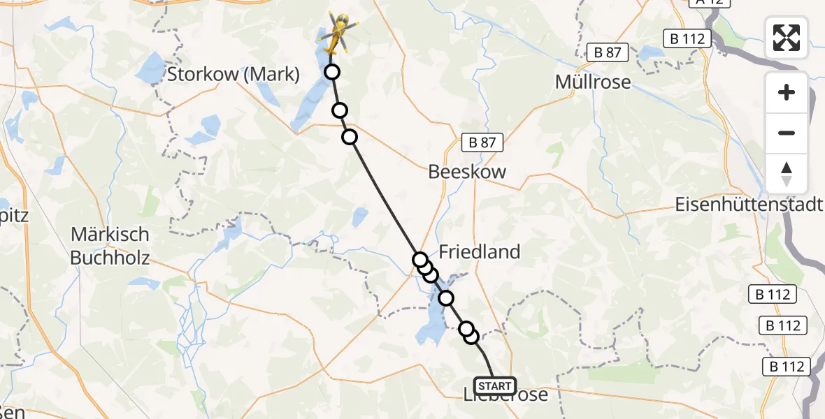 Flugroute Rettungshubschrauber Lieberose - Bad Saarow, 24 August 2026, 07:32