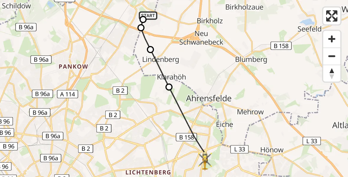Flugroute Rettungshubschrauber Helios Clinic Berlin-Buch - Berlin, 24 August 2026, 07:32