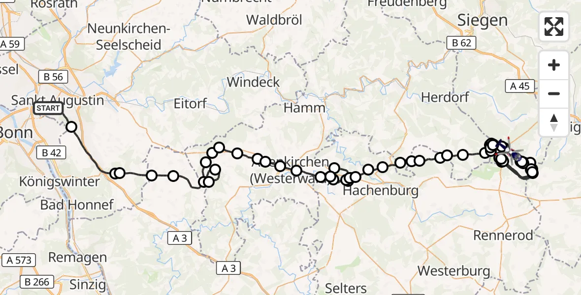 Flugroute Polizeihubschrauber Sankt Augustin - Siegerland Flughafen, 24 August 2026, 07:39