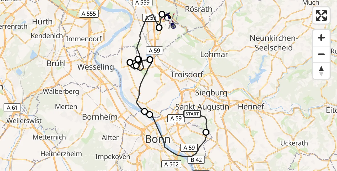 Flugroute Polizeihubschrauber Sankt Augustin - Köln Bonn Flughafen, 24 August 2026, 07:40
